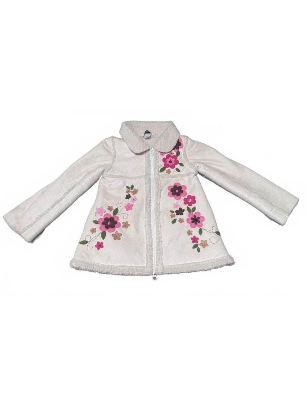 Girls 2T Sherpa Zip Front Coat Company Kids (Pottery Barn) Pink Flower Applique